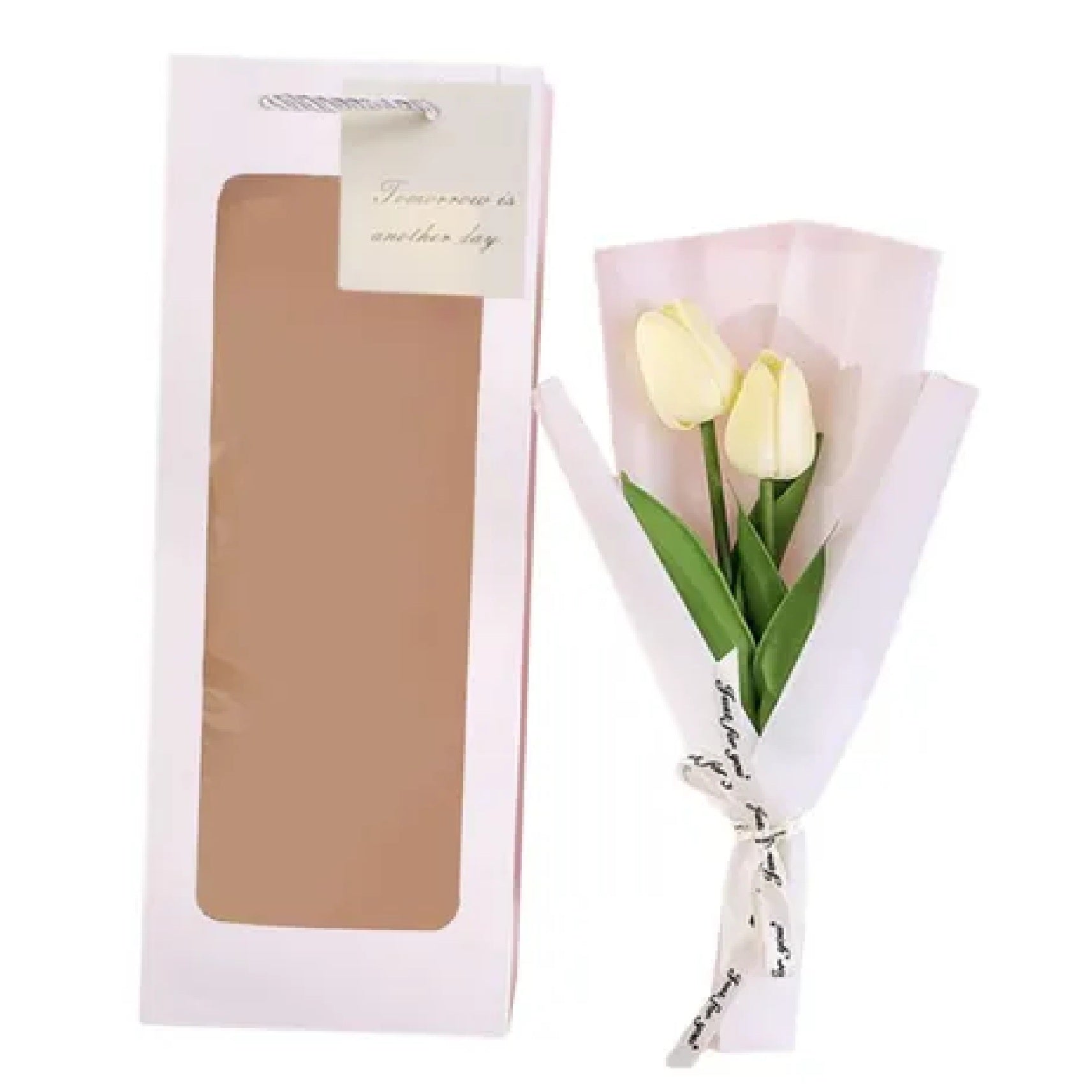 Mother's Day Tulips Artificial Bouquet Gift Bag (White)
