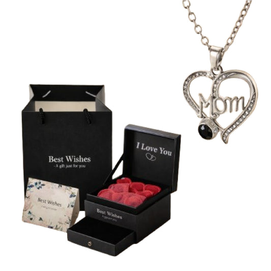 Mom Projection Silver Necklace 9 Rose Gift Box