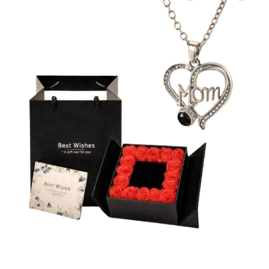 Mom Projection Silver Necklace Rose Gift Box