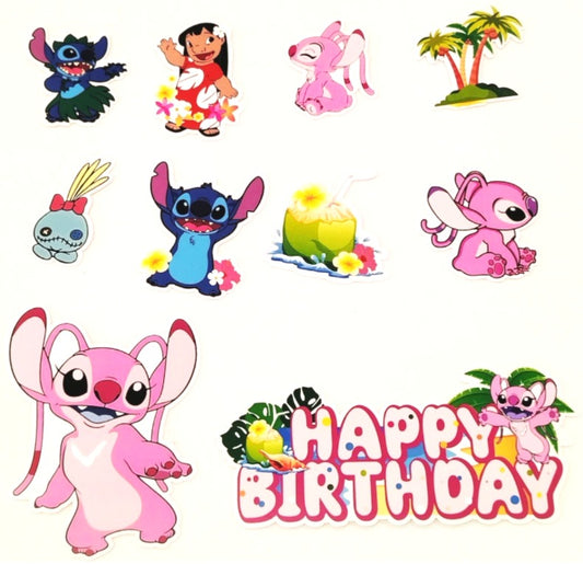 Angle & Stitch Happy Birthday Cake and Cup Cake Toppers