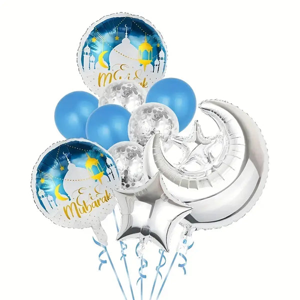 Eid  Moon and Star Helium Balloon Set - Silver