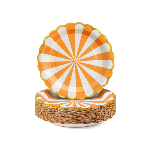 Carousel Stripe Party Theme 7 Inch Paper Plates Set (Orange)