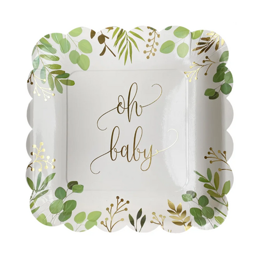 Gold Letter Oh Baby 9 Inch Paper Plates Set