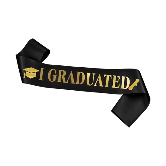 Graduation Sash with Gold Glitter Letter I Graduated