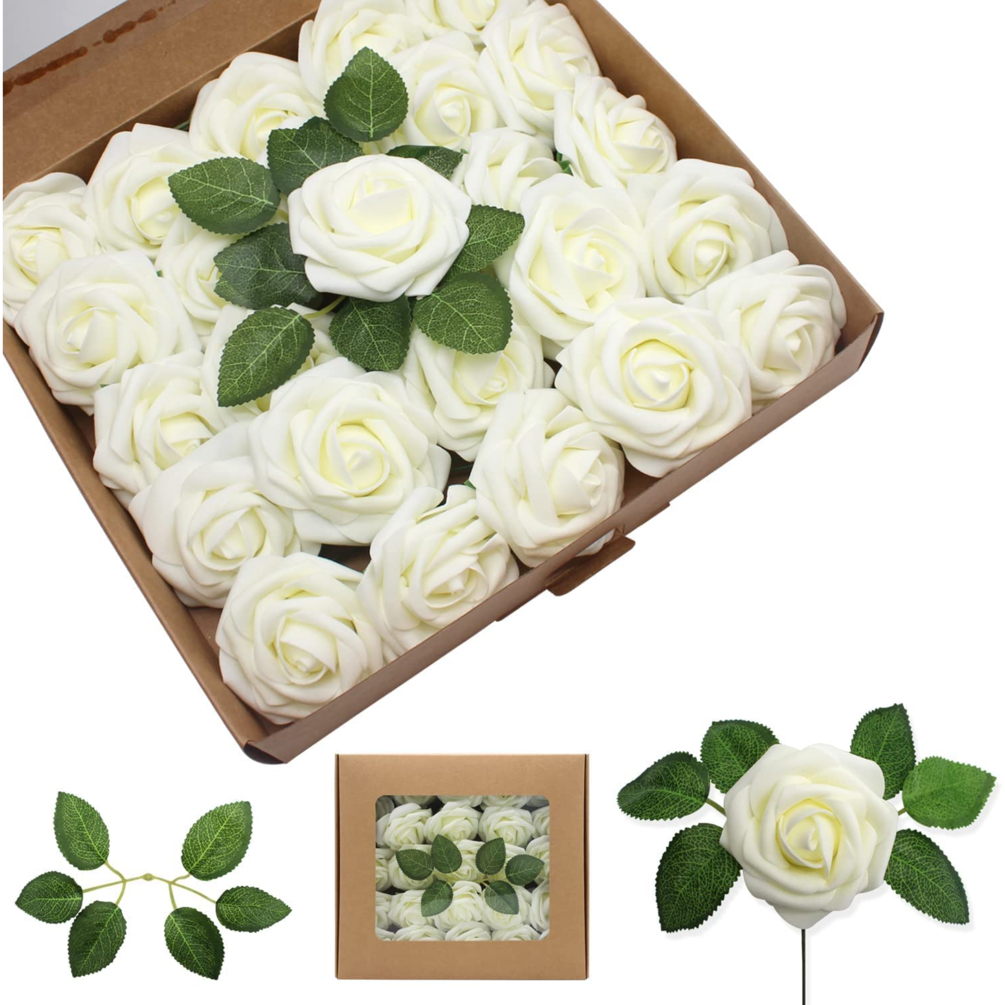 Artificial White Roses Bouquets Box Set