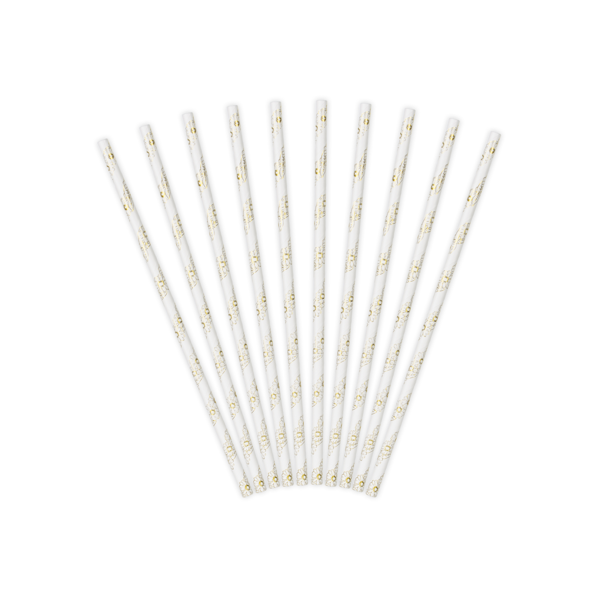 Golden Flower Ivory Paper Straws Set