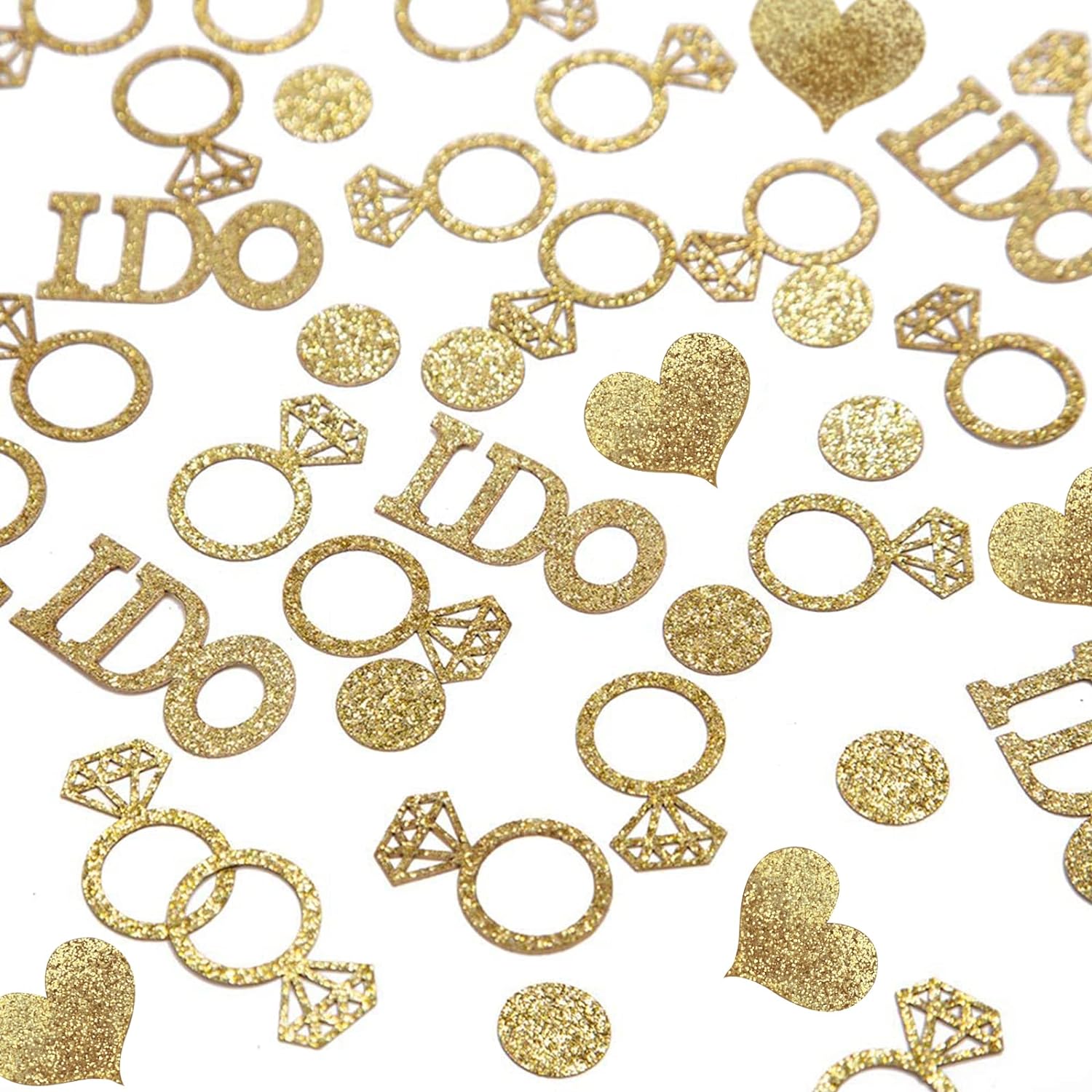 Gold Wedding Confetti (Glitter Paper Diamond Ring Hearts I DO Confetti)