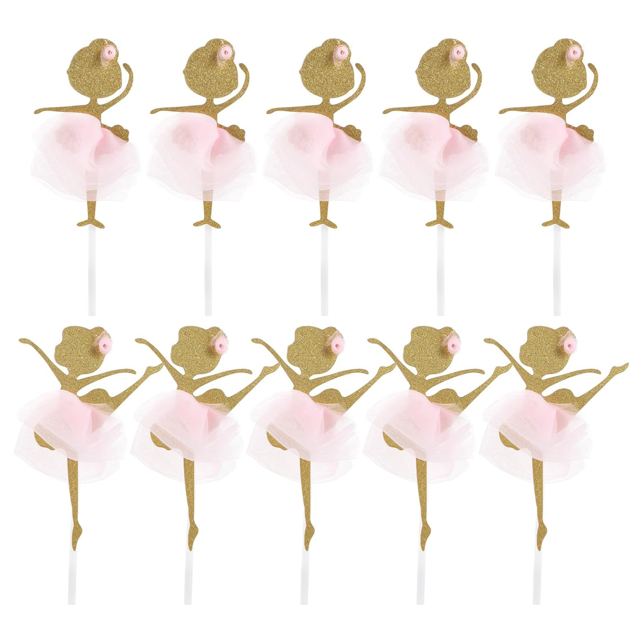 Gold Glitter Ballerina Cupcake Toppers Set