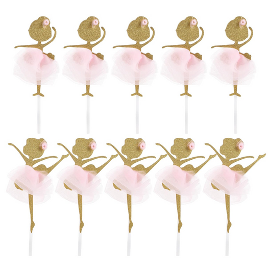 Gold Glitter Ballerina Cupcake Toppers Set