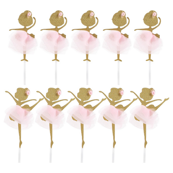 Gold Glitter Ballerina Cupcake Toppers Set