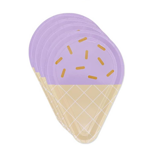 Ice Cream Theme Birthday Party Paper Plates Set (Purple)