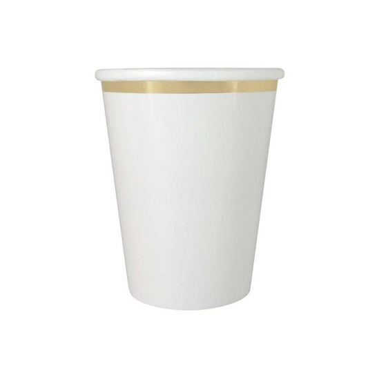 White Paper Cups with Gold Border Set