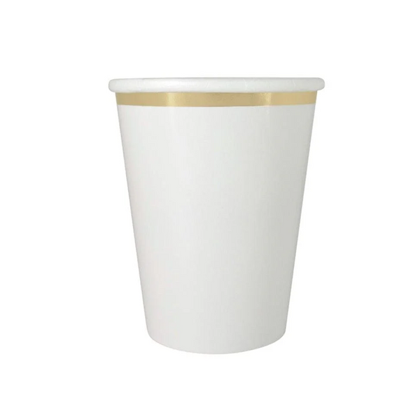 White Paper Cups with Gold Border Set