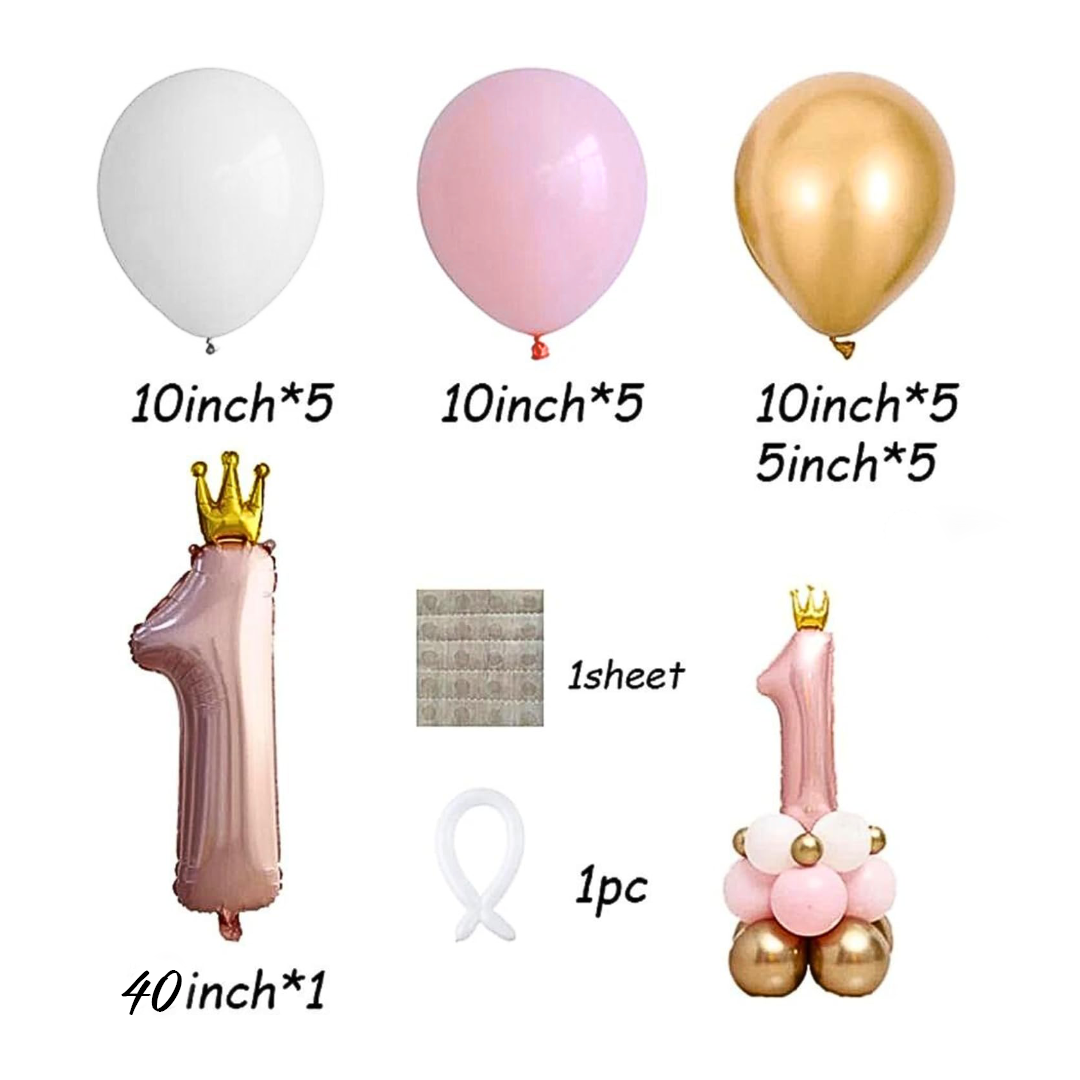 1st Birthday Pink Number Balloons Decoration Set