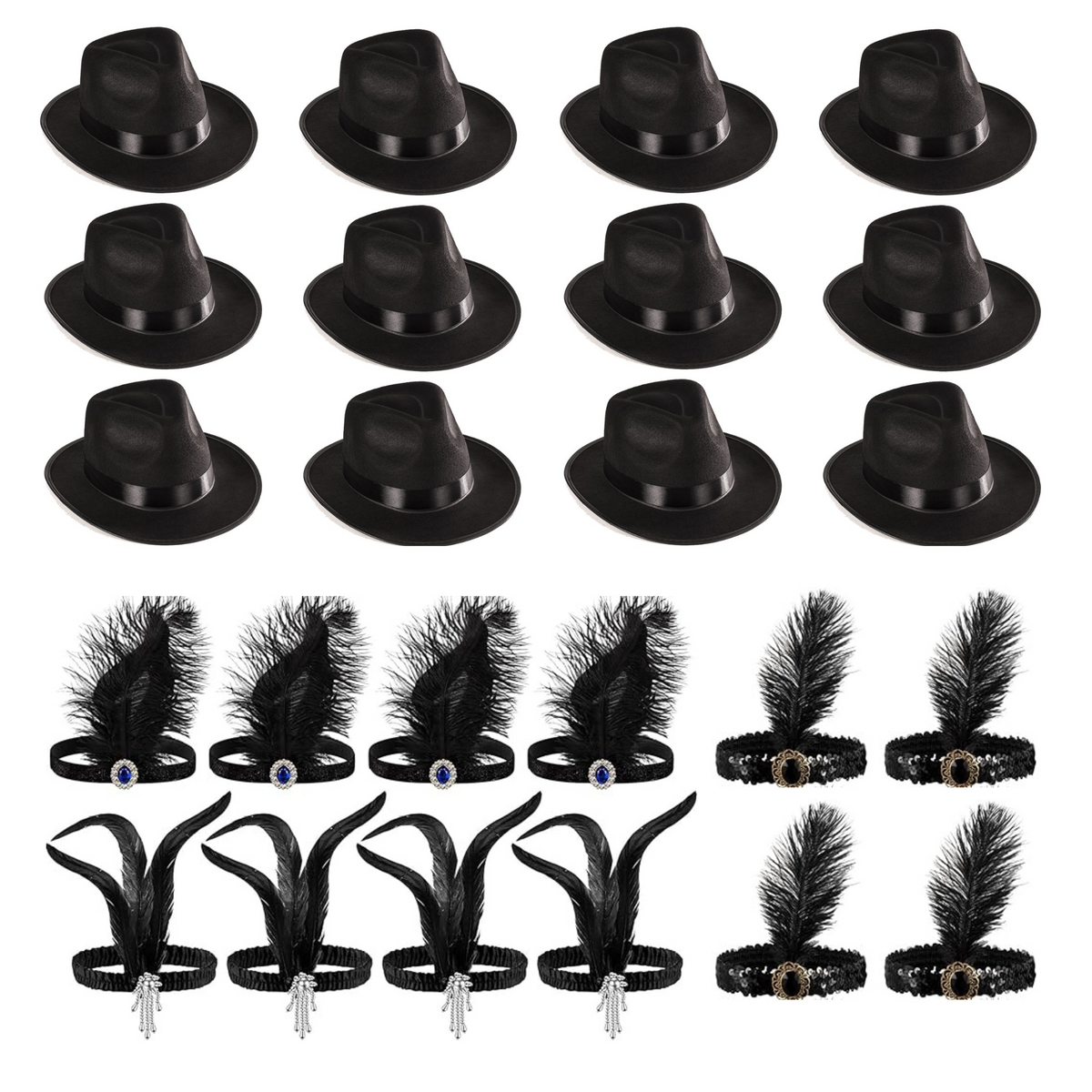 1920s Flapper Headband and Gangster Hat accessory Set