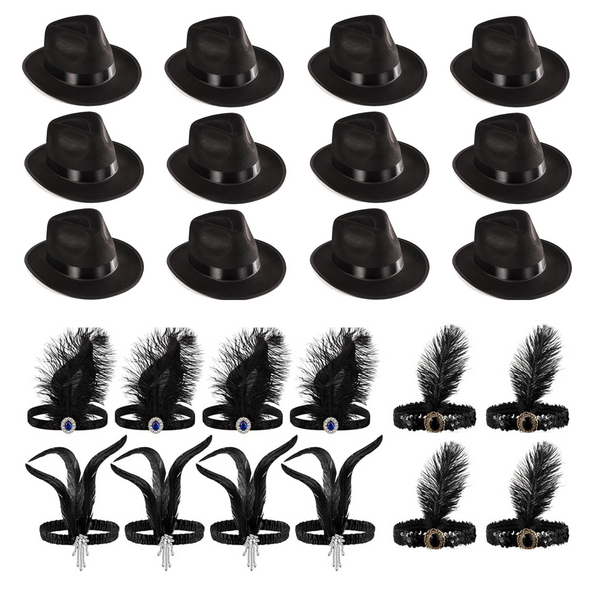 1920s Flapper Headband and Gangster Hat accessory Set