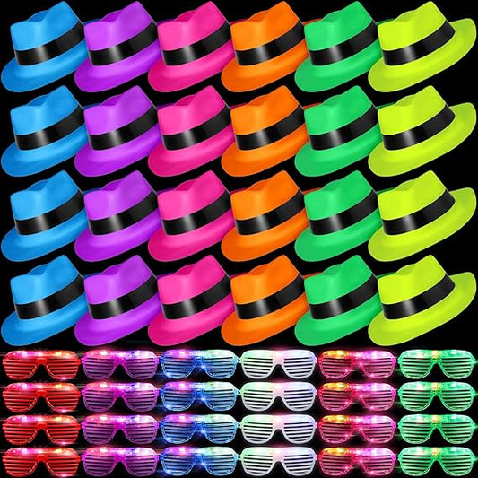 Neon Glow Party Hats & Glasses Combo Set