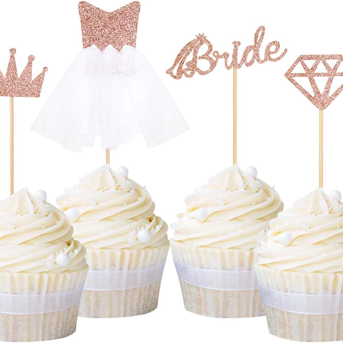 Rose Gold Bride Cupcake Toppers Set