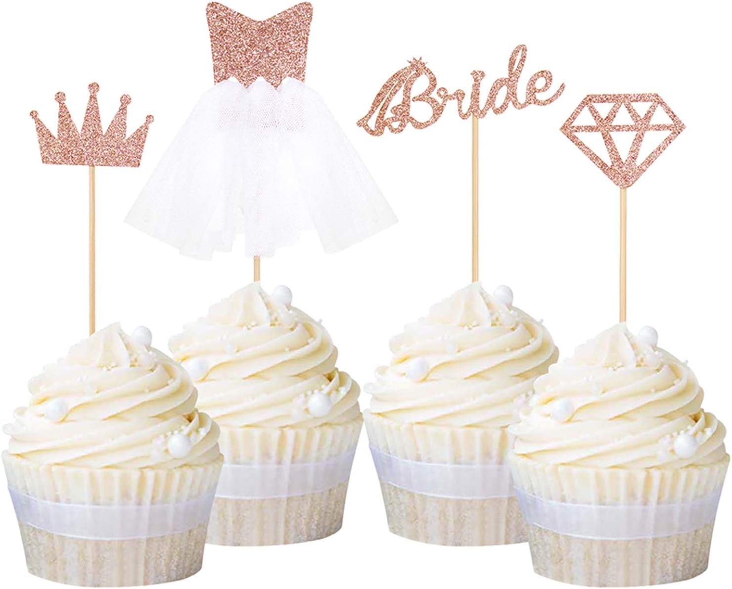 Rose Gold Bride Cupcake Toppers Set