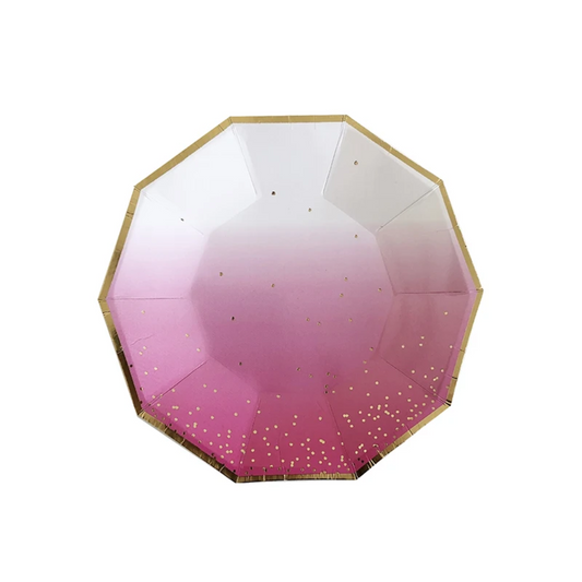 Pink Ombre with Gold Foil Dots 7 Inch Paper Plates Set
