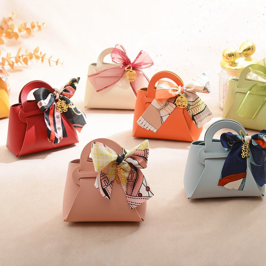 Leather Gift Bags with Bow Ribbon Sets