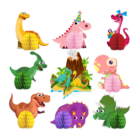 Cute Dinosaur Honeycomb Centerpieces Table Toppers Set