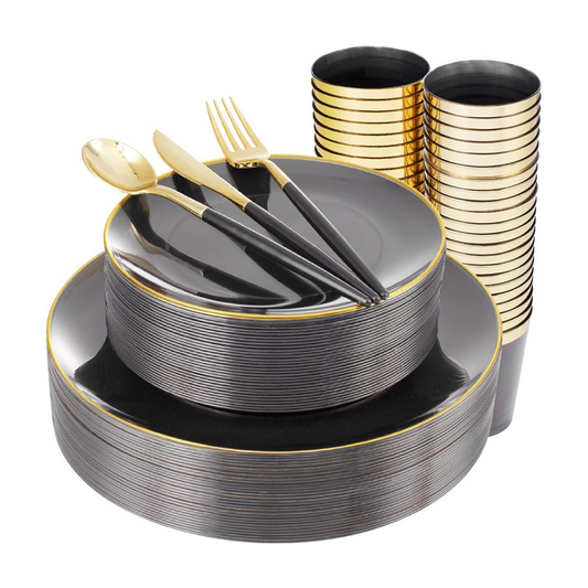 Elegant Black Dinnerware with Gold Rim Set