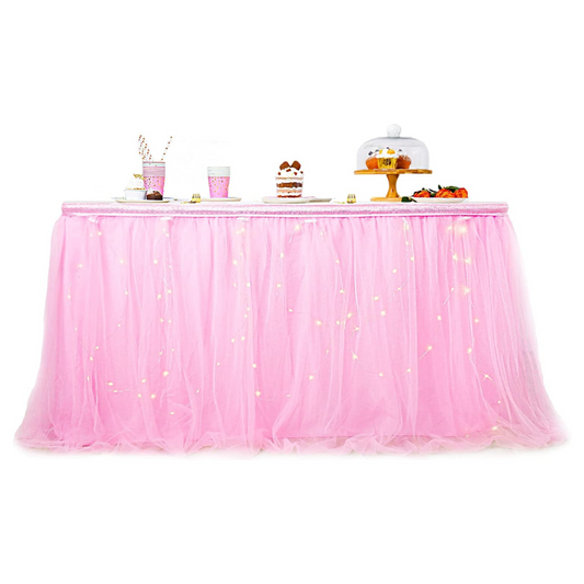 Pink Tulle Table Skirts with LED Lights