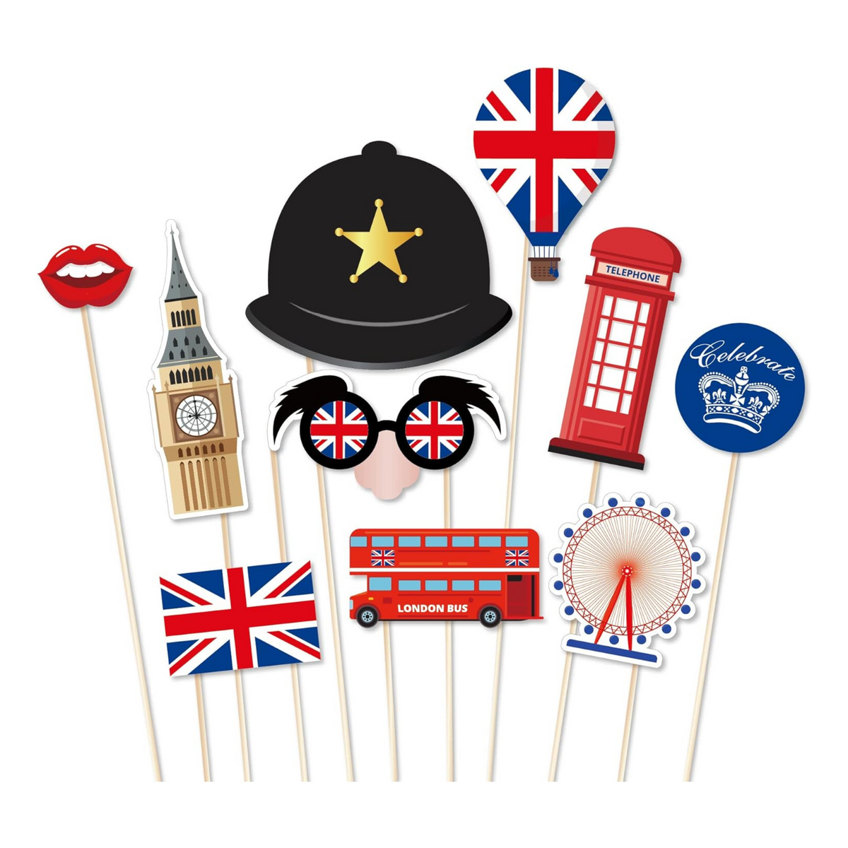 British Flag Photo Booth Props Set