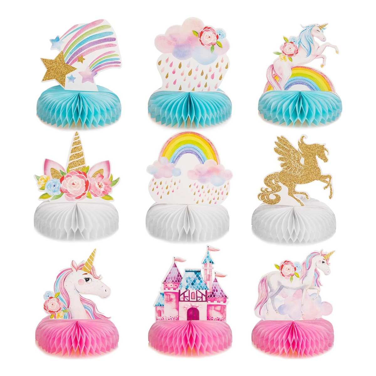Unicorn Theme Honeycomb Decorations Set