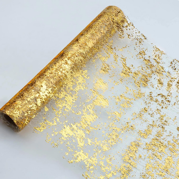 Glittery Gold Metallic Foil Mesh Table Runner Roll