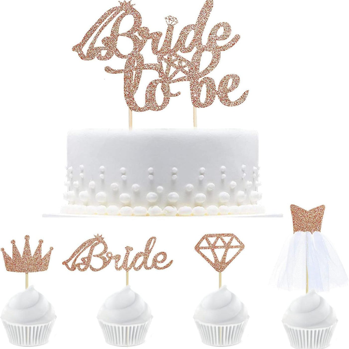 Rose Gold Pink Glitter Bride to Be Cupcake Toppers