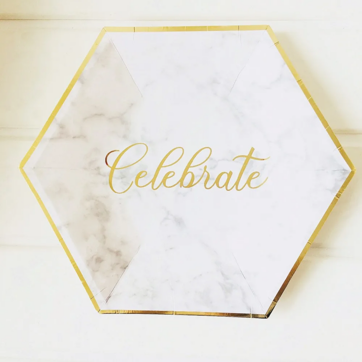 White Marble Pattern with Gold Stripe 10 Inch Paper Plates Set