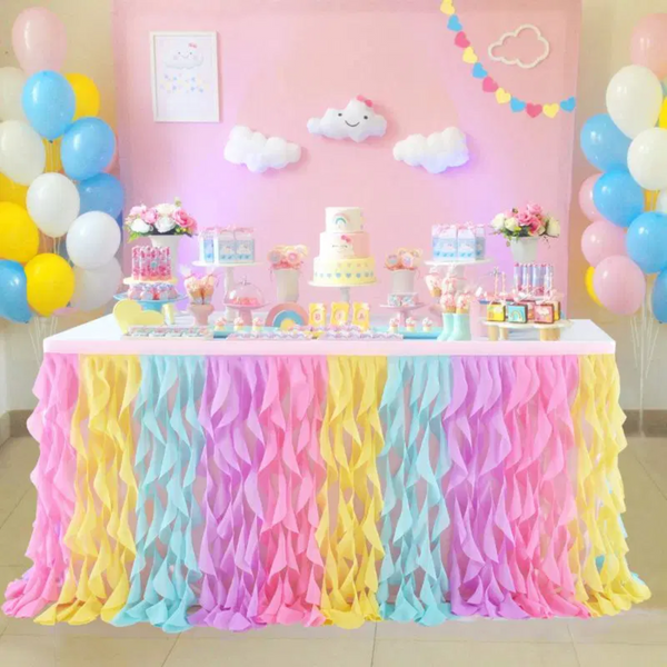Candy Land Theme Rainbow Tulle Curly Willow Table Skirt
