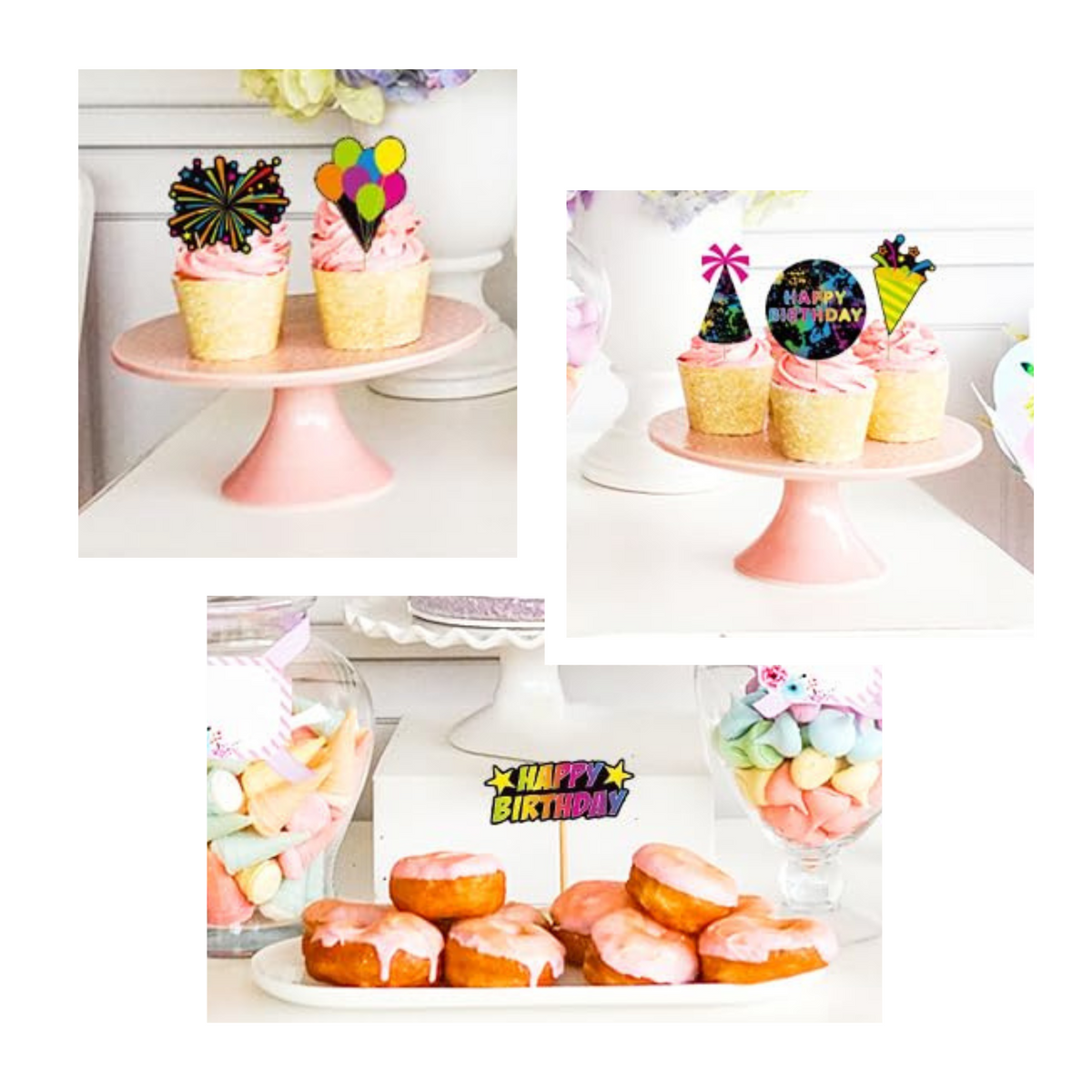 Neon Birthday Party Cupcake Toppers Set