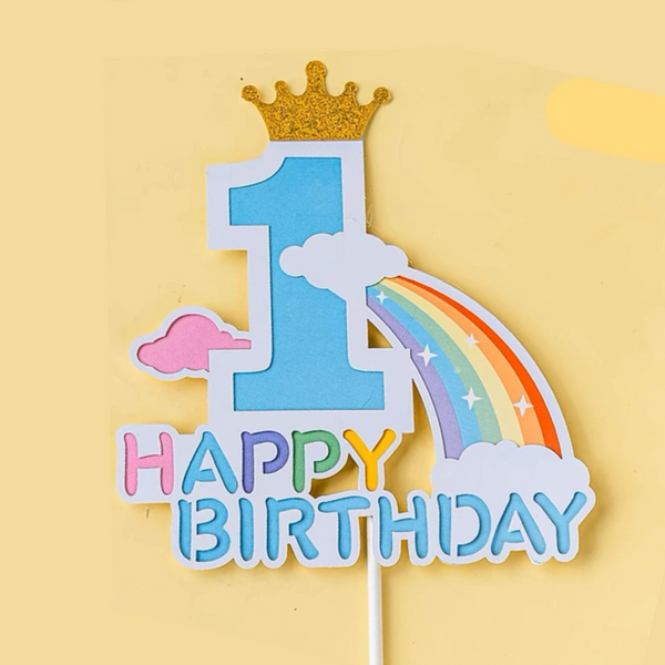 1st Birthday Paper Cake Toppers Set - Blue