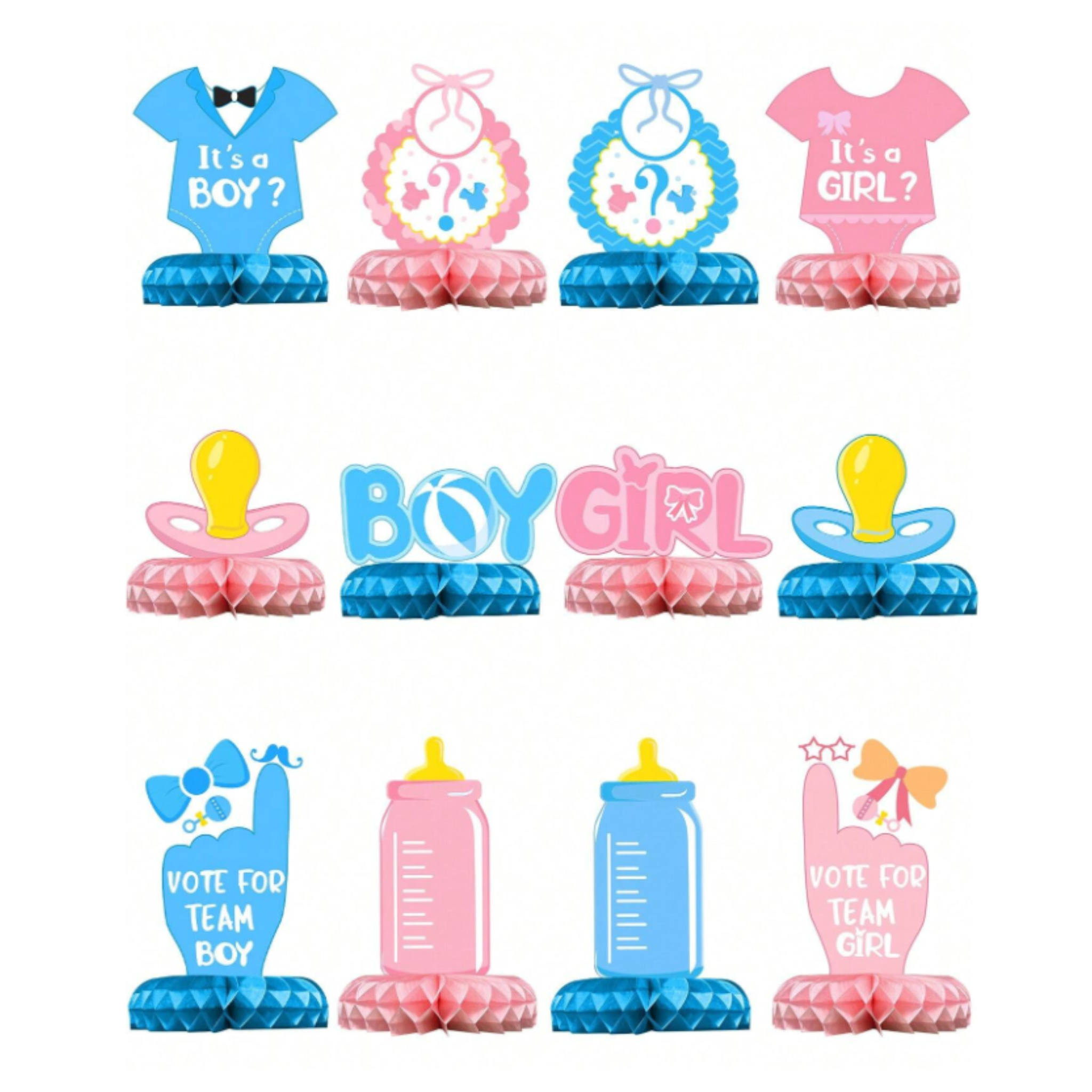 Baby Gender Reveal Honeycomb Table Centerpieces Set