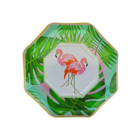 Flamingo Theme Green Print Plates Set