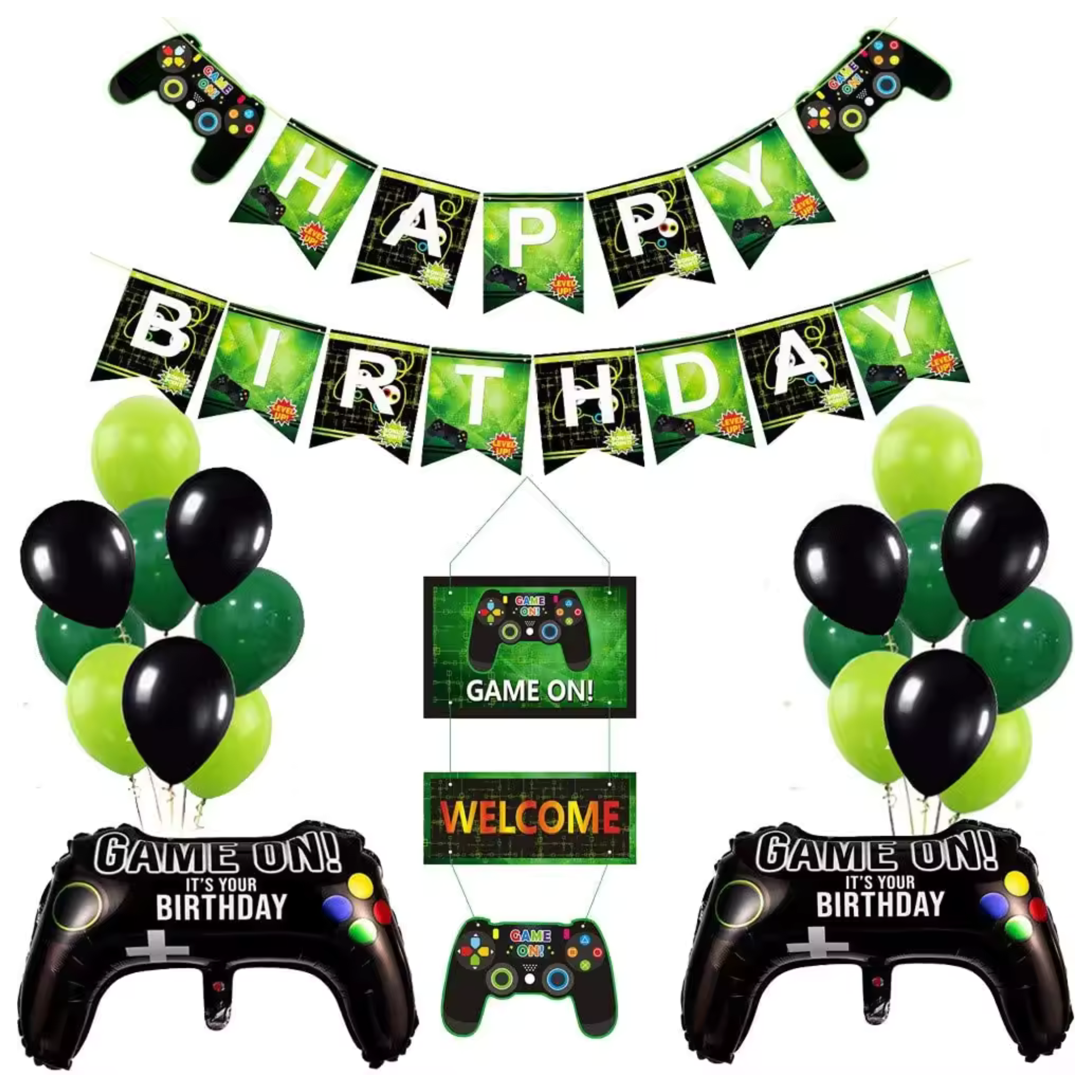 Happy Birthday Gaming Garland & Balloons Set