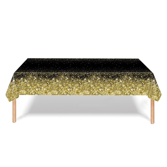 Black Gold Glitter Party Tablecloth