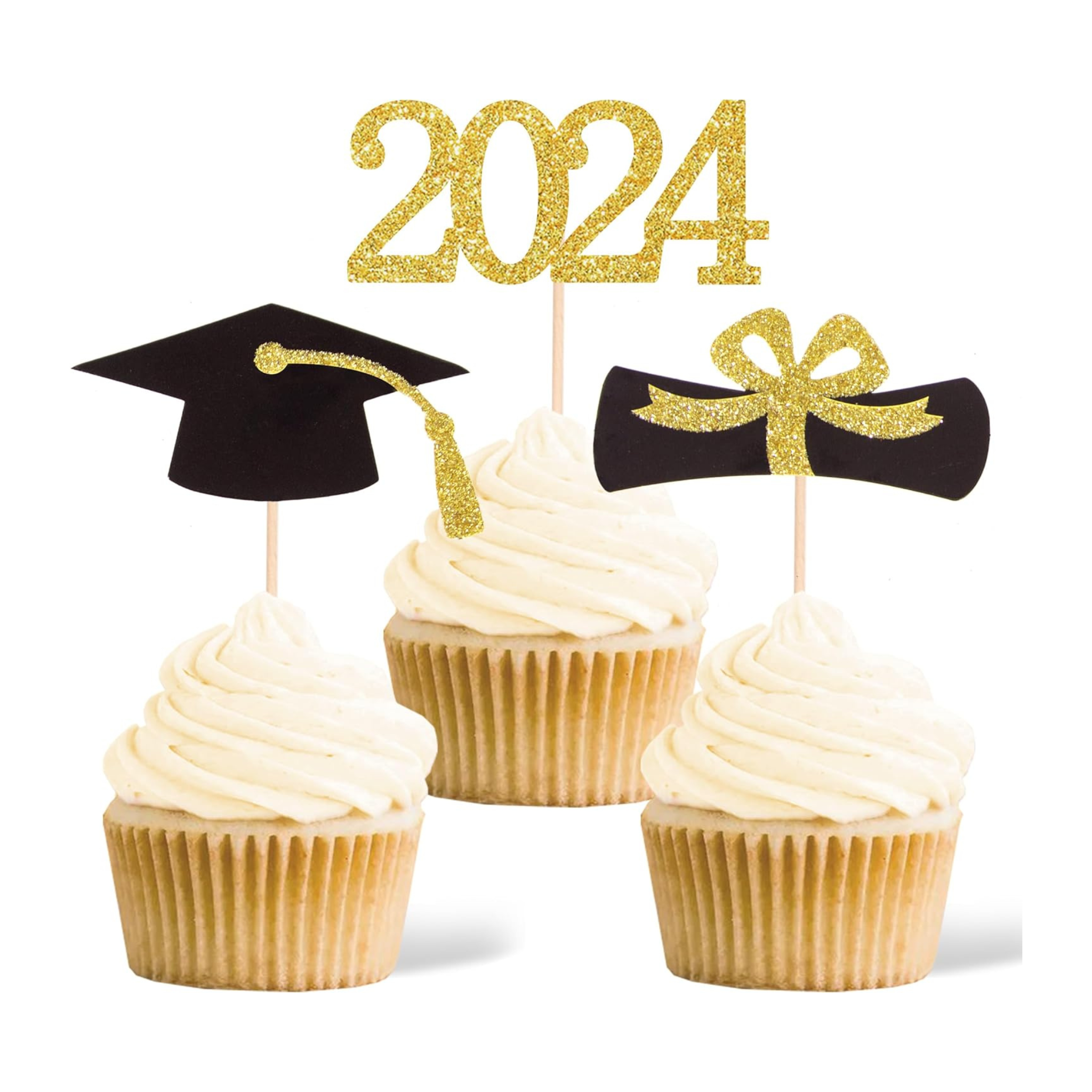 Graduation Glitter Cupcake Toppers Set