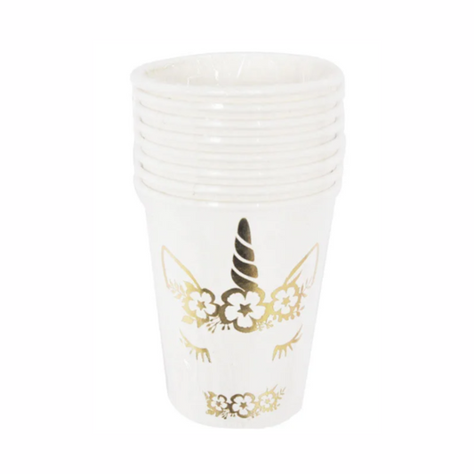 Golden Unicorn Theme Paper Cups Set