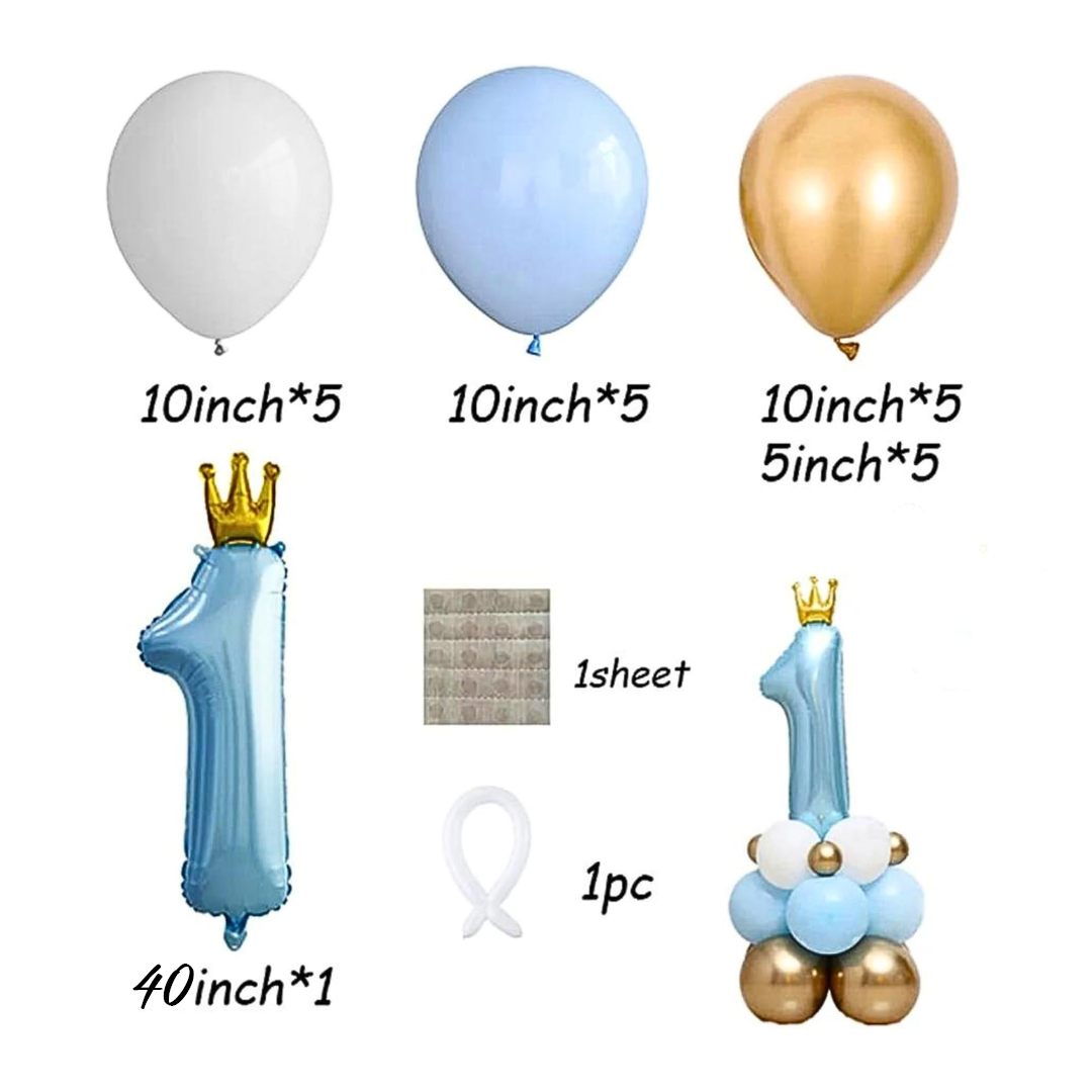 1st Birthday Blue Number Balloons Decoration Set with Helium Ballons
