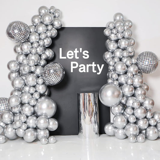 Chrome Silver Balloon Arch & 4D Laser Disco Foil Balloons