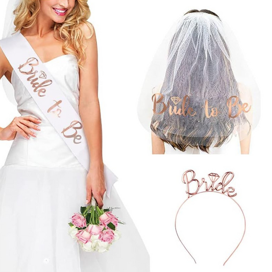 Bride-to-Be Set: Sash, Tiara, Shoulder-Length Veil