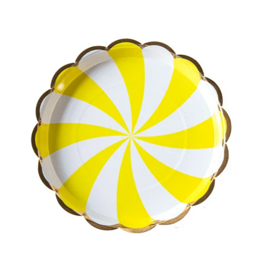 Circus Party Yellow Swirl 9 Inch Paper Plates Set