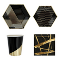 Load image into Gallery viewer, Black with Gold Theme Party Stripes Tableware Set
