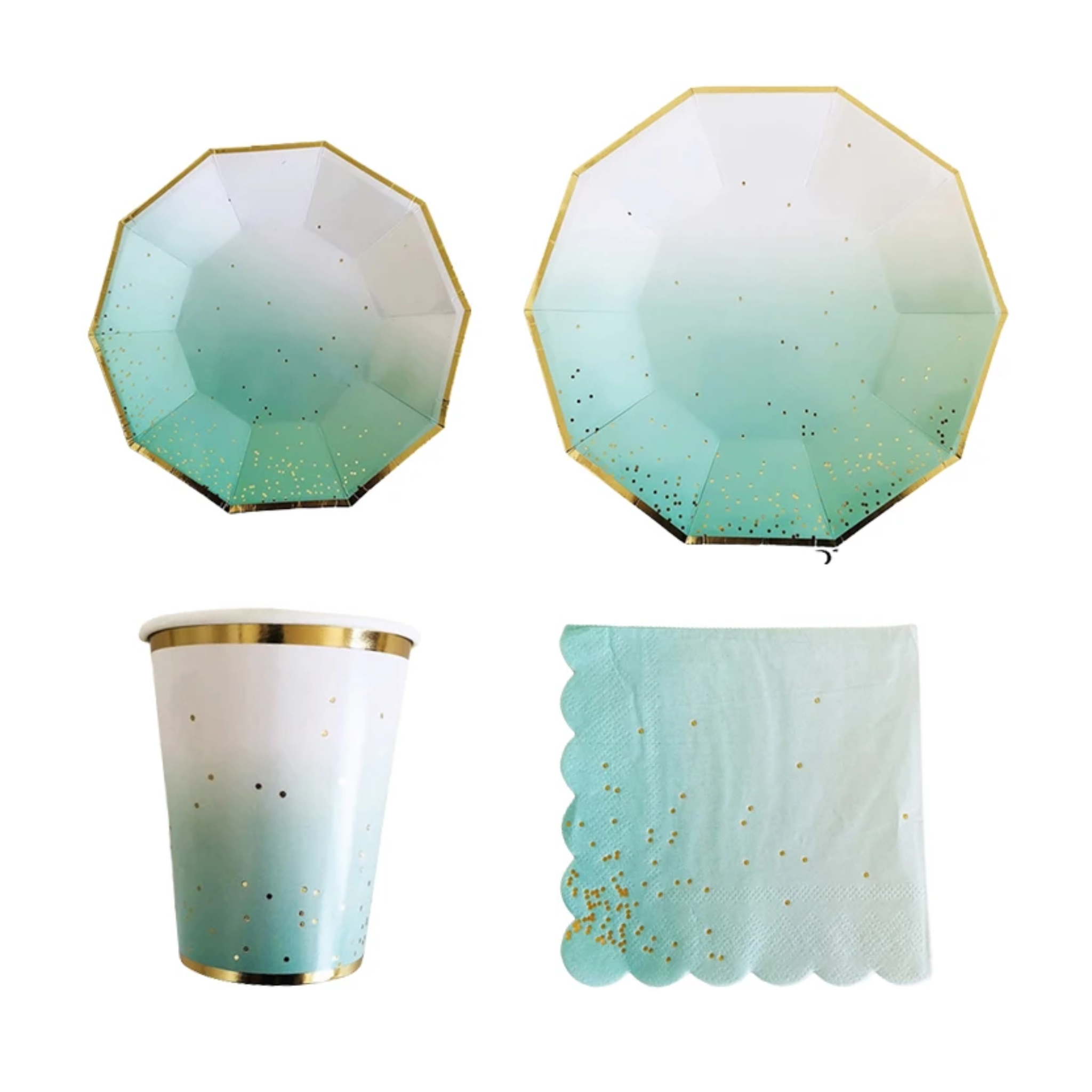 Green Ombre with Gold Foil Dots Tableware Set