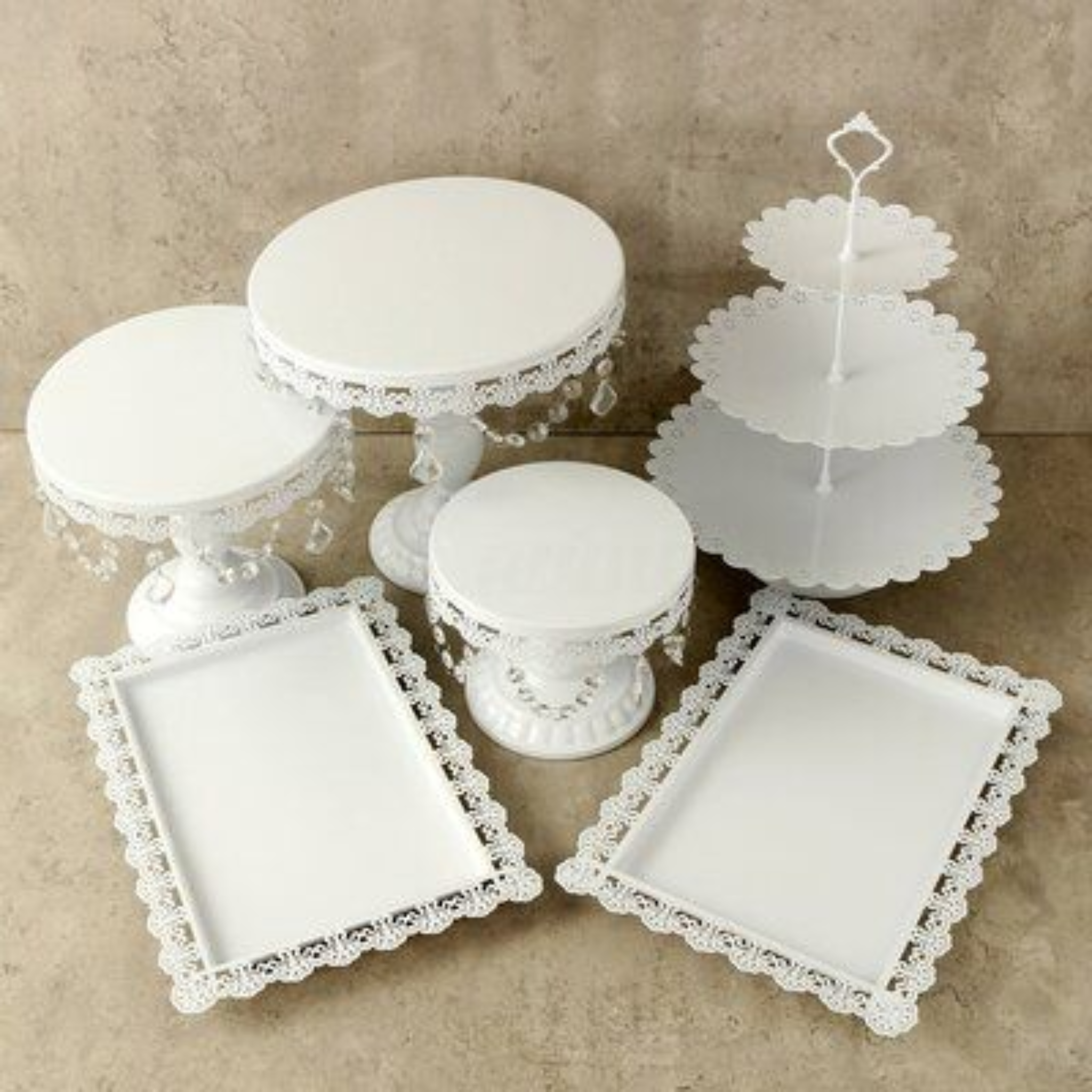 White Gold Crystal Cake Stands Set