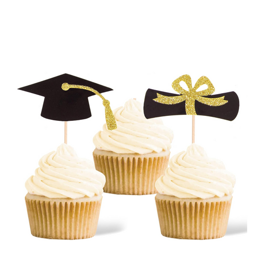 Graduation Glitter Cupcake Toppers Set